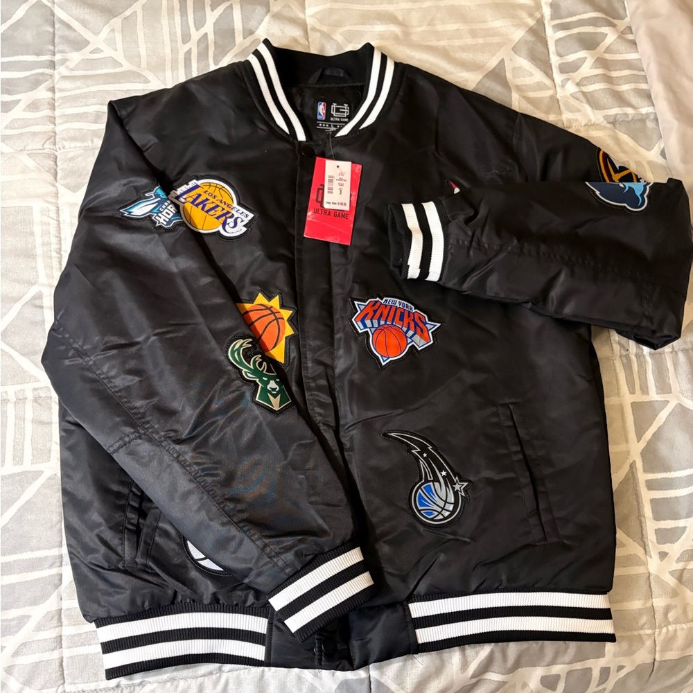 Men's Black NBA Team Patch Bomber Jacket